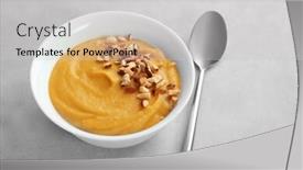  Presentation with lentils - Colorful slide deck enhanced with bowl of homemade lentils creme soup on table backdrop and a light gray colored foreground