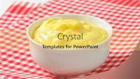  Presentation with mayonnaise - Cool new theme with bowl of homemade mayonnaise on checkered dishtowel - close up backdrop and a yellow colored foreground