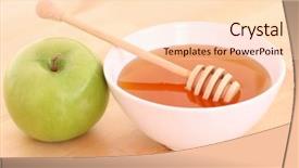  Presentation with wooden stick - Audience pleasing presentation theme consisting of bowl of honey with wooden backdrop and a  colored foreground