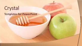  Presentation with wooden stick - PPT theme featuring bowl of honey with wooden background and a lemonade colored foreground