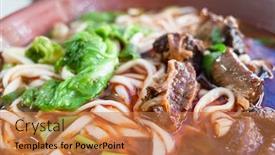  Presentation with noodle - Amazing PPT theme having bowl-of-hot-braised-beef backdrop and a coral colored foreground