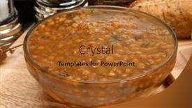  Presentation with restaurant kitchen - Colorful presentation theme enhanced with bowl-of-hot-lentil-soup backdrop and a red colored foreground