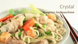  Presentation with noodle - Beautiful theme featuring bowl-of-hot-wanton-noodle backdrop and a cream colored foreground
