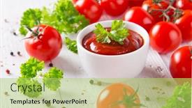  Presentation with tomato ketchup - Beautiful PPT theme featuring bowl-of-ketchup-or-tomato backdrop and a yellow colored foreground