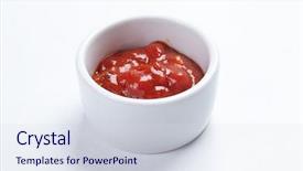  Presentation with ketchup - Audience pleasing slide set consisting of bowl of ketchup backdrop and a sky blue colored foreground