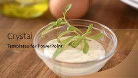  Presentation with mayonnaise - Presentation design featuring bowl-of-mayonnaise-sauce background and a coral colored foreground