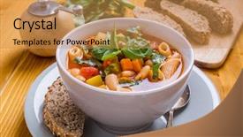  Presentation with pasta restaurant - Theme with bowl of minestrone soup background and a yellow colored foreground