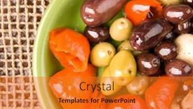  Presentation with snack - PPT layouts enhanced with bowl-of-mixed-snack-olives background and a gold colored foreground