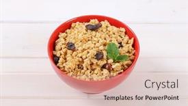  Presentation with hazelnuts - Cool new presentation theme with bowl of morning granola with hazelnuts raisins and cranberries on white background backdrop and a soft green colored foreground
