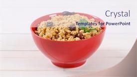  Presentation with granola - Amazing presentation theme having bowl of morning granola with hazelnuts raisins and cranberries on white background backdrop and a sky blue colored foreground