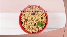  Presentation with granola - PPT theme enhanced with bowl of morning granola with hazelnuts raisins and cranberries on white background background and a coral colored foreground