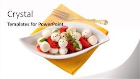  Presentation with mozzarella cheese - Colorful PPT theme enhanced with bowl-of-mozzarella-cheese-tomato backdrop and a pink colored foreground