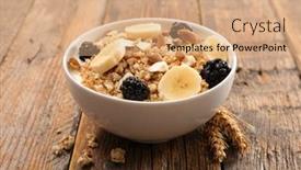  Presentation with muesli - PPT theme consisting of bowl-of-muesli-and-fruits background and a coral colored foreground