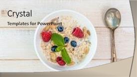  Presentation with muesli - Beautiful theme featuring bowl of muesli with berries top view backdrop and a lemonade colored foreground