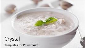  Presentation with clam - PPT layouts consisting of bowl of new england clam chowder with basil garnish background and a light gray colored foreground