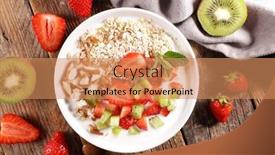  Presentation with fruit yogurt - Slide deck having bowl-of-oat-yogurt-fruit background and a coral colored foreground