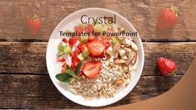  Presentation with fruit yogurt - PPT layouts enhanced with bowl-of-oat-yogurt-fruit background and a coral colored foreground