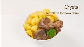  Presentation with liver - Cool new PPT theme with bowl of pan fried potatoes and chicken liver on white background backdrop and a lemonade colored foreground
