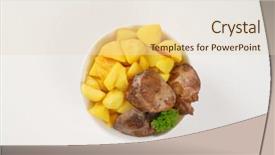  Presentation with liver - Presentation design enhanced with bowl of pan fried potatoes and chicken liver on white background background and a lemonade colored foreground