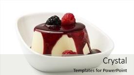  Presentation with blackberry - Slides consisting of bowl of panna cotta with raspberry and blackberry fruit sauce background and a light gray colored foreground