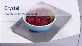  Presentation with red white grey - Cool new PPT layouts with bowl of pickled red cabbage backdrop and a sky blue colored foreground