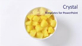  Presentation with pineapple - Slide deck featuring bowl of pineapple pieces background and a sky blue colored foreground