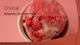  Presentation with strawberry ice cream - PPT layouts consisting of bowl-of-pink-strawberry-ice background and a coral colored foreground
