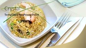  Presentation with prawn - Slides enhanced with bowl of prawn mushroom and egg stir fried rice garnish with chives background and a yellow colored foreground
