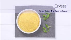  Presentation with couscous - Amazing presentation having bowl of raw couscous on grey place mat backdrop and a sky blue colored foreground