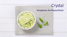  Presentation with instant noodles bowl - PPT layouts consisting of bowl of raw zucchini noodles background and a sky blue colored foreground