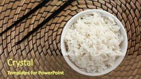  Presentation with chopsticks - Slide deck having bowl of rice and chopsticks on wicker mat background and a tawny brown colored foreground