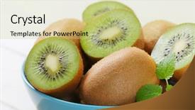  Presentation with kiwi - Theme consisting of bowl-of-ripe-kiwi-close background and a yellow colored foreground