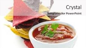  Presentation with tortilla - PPT theme consisting of bowl of salsa with colorful tortilla chips isolated on white background background and a white colored foreground