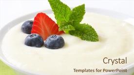 Presentation with pudding - PPT theme with bowl of semolina pudding with fresh fruit - detail background and a cream colored foreground