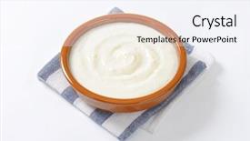  Presentation with acai berry smoothie bowl - Slide deck having bowl of semolina pudding on striped napkin background and a sky blue colored foreground