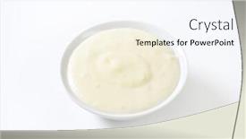  Presentation with pudding - Slide set featuring bowl of semolina pudding on white background background and a cool aqua colored foreground