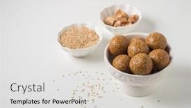  Presentation with sesame seed - Slides having bowl-of-sesame-seed-laddus background and a light gray colored foreground