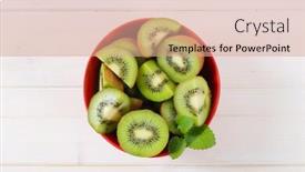 Presentation with kiwi - Colorful slide set enhanced with bowl-of-sliced-kiwi backdrop and a coral colored foreground