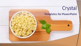  Presentation with cutting board - Colorful slide deck enhanced with bowl of small pasta shells backdrop and a sky blue colored foreground