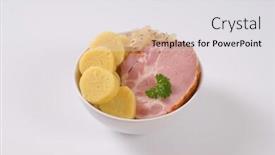  Presentation with smoke - Beautiful slide deck featuring bowl of smoke pork neck with potato dumplings and sauerkraut backdrop and a light gray colored foreground