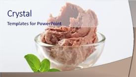  Presentation with liver - Theme consisting of bowl of smooth liver pate background and a sky blue colored foreground