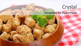 Presentation with soy - Cool new slide deck with bowl of soy meat cubes backdrop and a sky blue colored foreground