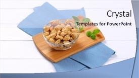  Presentation with soy - Amazing slide deck having bowl of soy meat cubes backdrop and a sky blue colored foreground