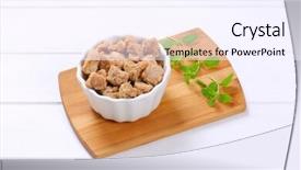  Presentation with soy - PPT layouts with bowl of soy meat cubes background and a  colored foreground