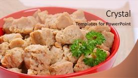  Presentation with soy - PPT theme with bowl of soy meat cubes background and a coral colored foreground