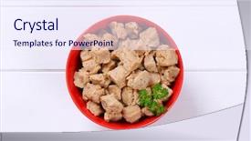 Presentation with soy - Slide set featuring bowl of soy meat cubes background and a sky blue colored foreground
