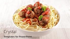  Presentation with meatball - Presentation consisting of bowl-of-spaghetti-and-meatball background and a soft green colored foreground