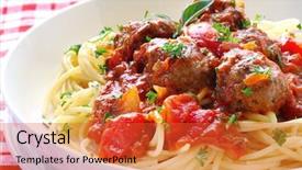  Presentation with spaghetti - PPT theme having bowl of spaghetti and meatballs background and a red colored foreground