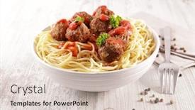  Presentation with meatball - Amazing PPT theme having bowl-of-spaghetti-meatball backdrop and a lemonade colored foreground