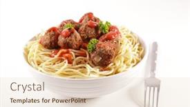  Presentation with meatball - PPT layouts having bowl-of-spaghetti-tomato-sauce background and a lemonade colored foreground